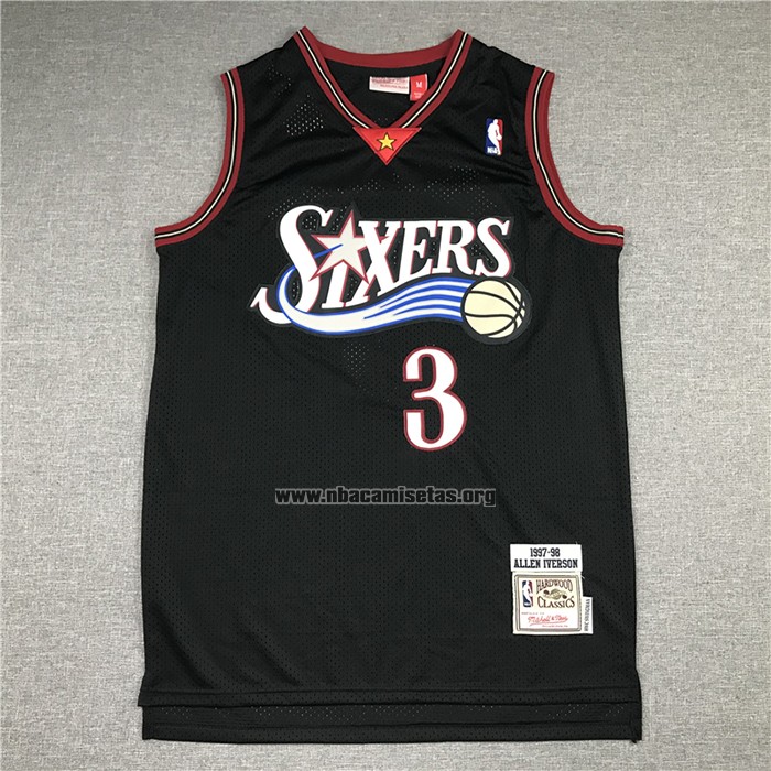 Camiseta Philadelphia 76ers Allen Iverson NO 3 Mitchell & Ness 1997-98 Negro